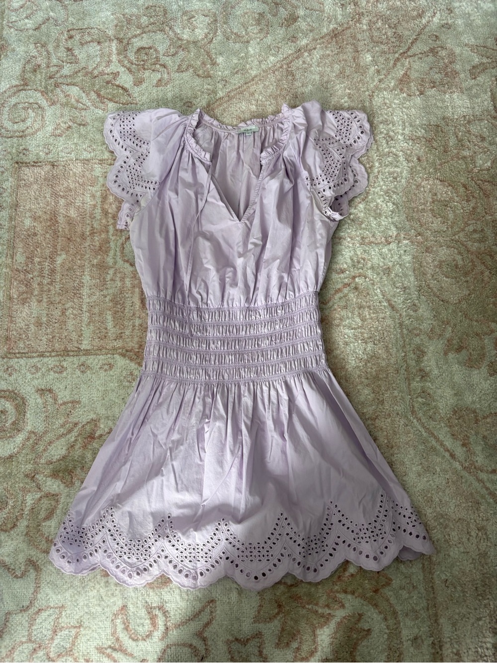 Rails Lavender Eyelet-Sleeve Smocked Mini Dress